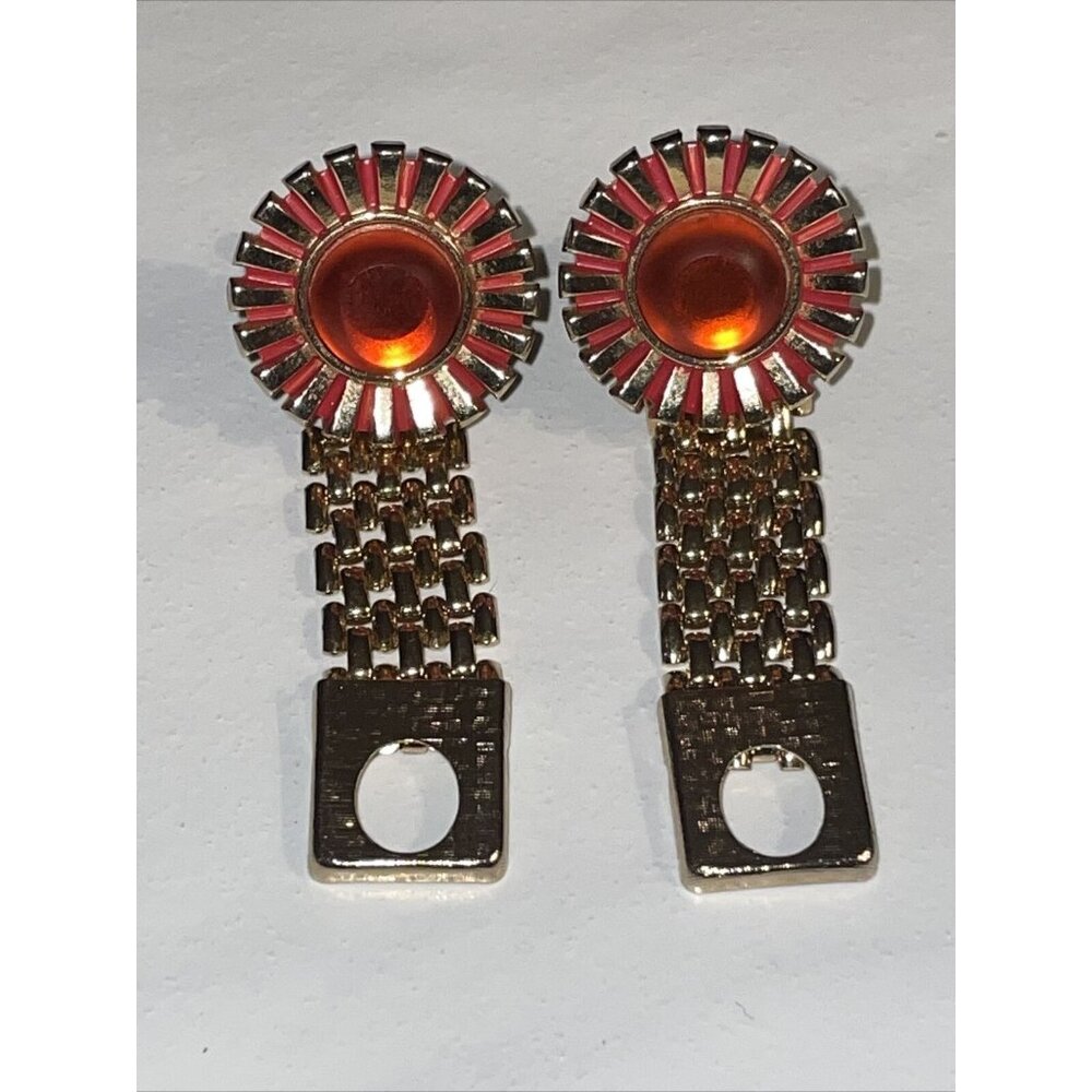 Vintage Hickok Cufflinks Orange Sunburst Gold Tone Wrap Around Retro MCM